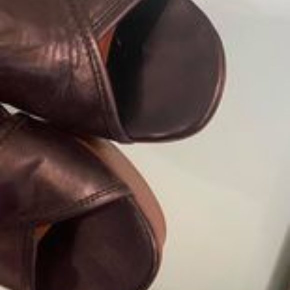 CROWN VINTAGE Black leather Wedge Slip On Open Toe - Picture 4 of 11